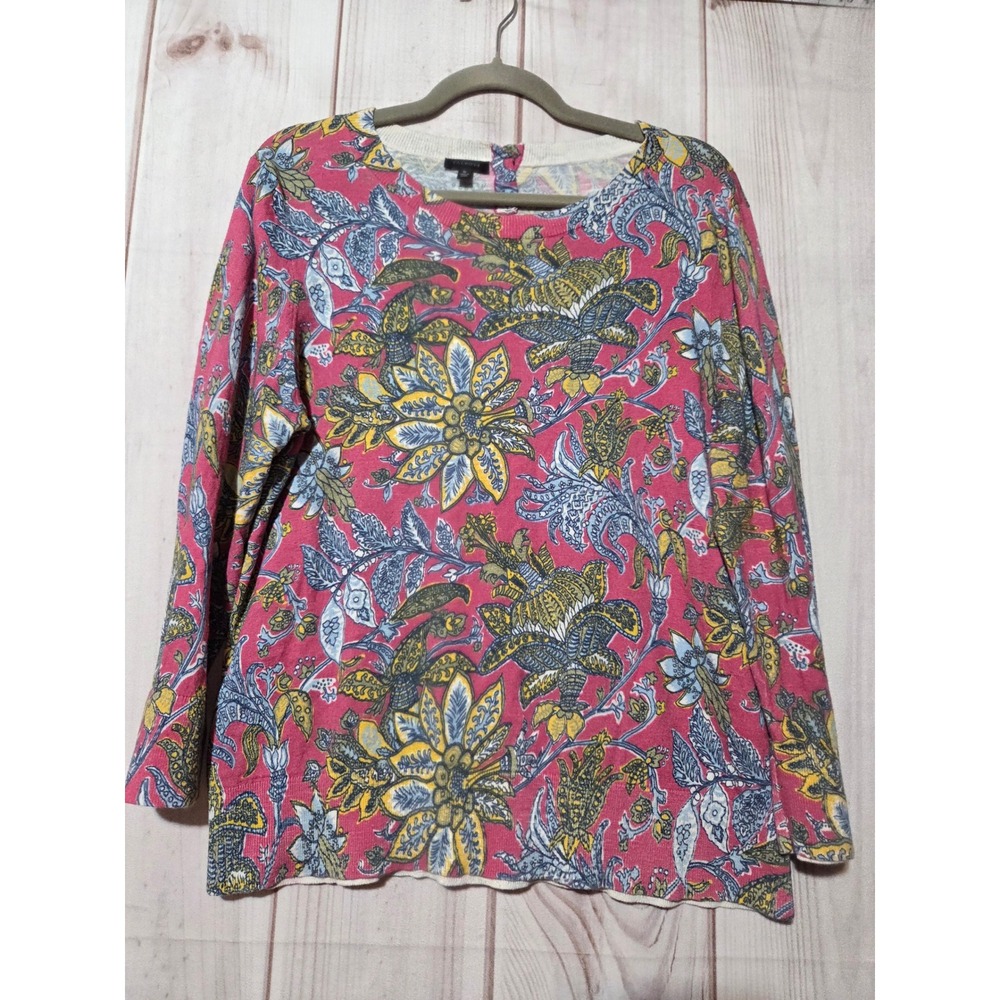 Talbots Womens XL Pink Botanical Floral Paisley Sweater Pullover Spring Feminine